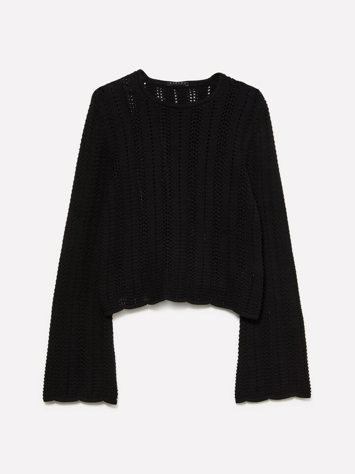 Black sweater with bell sleeves - women's crew neck sweaters - Black | Sisley image number 1